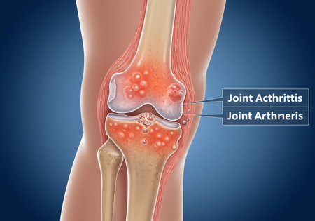 Knee joint anatomy, 3D illustration medical concept image on blue backgroundの素材