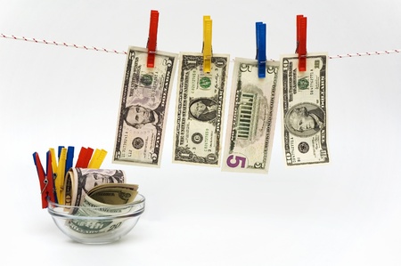 photoshoot with banknotes, rope and clothespins の写真素材