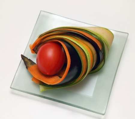 fancy fruit and vegetables with the use of cutting of thin stripsの写真素材