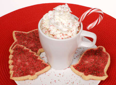 Cristmas cookies and hot chocolateの写真素材