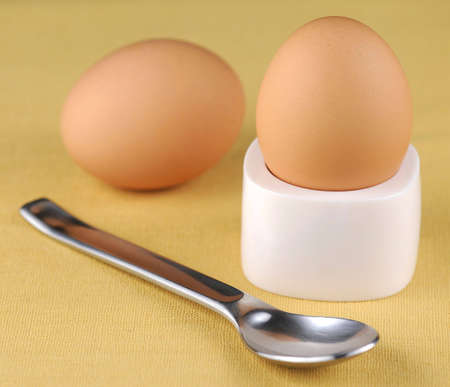 Soft boiled eggs for breakfastの写真素材