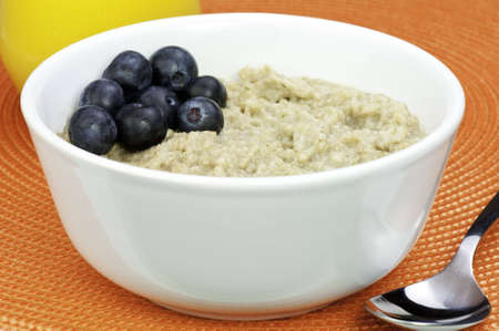 A bowl of oatmeal with blueberriesの写真素材