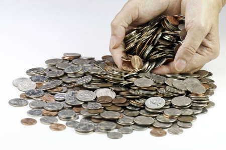 A handful of moneyの写真素材