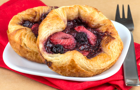 fresh  gourmet berry criosant for breakfastの写真素材