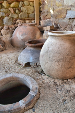 old clay pot excavations into ancient city ruins close upの写真素材