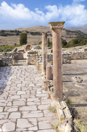 ancient town stone floor and post, bargala, stip, macedoniaの写真素材