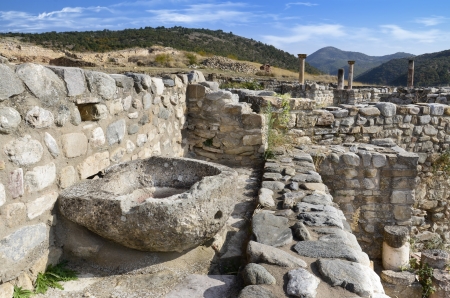 ancient town stone sink and walls, bargala, stip, macedoniaの写真素材