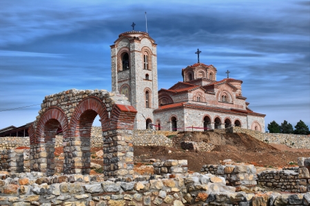 old ancient church and arc, Plaosnik, Ohrid, Macedoniaの写真素材