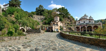 old ancient church complex and monastery, st. Joakim Osogovski, Macedonia panorama