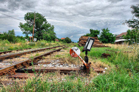 dramatic landsape with an old railway tracksの写真素材