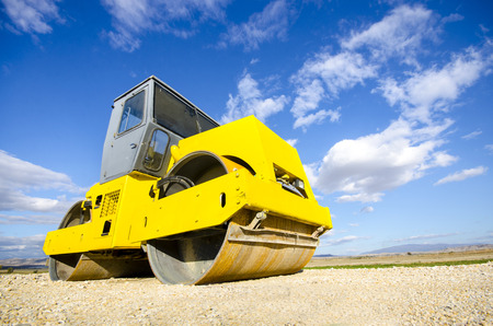 Light Vibration roller compactor at road construction and repairing asphalt pavement works