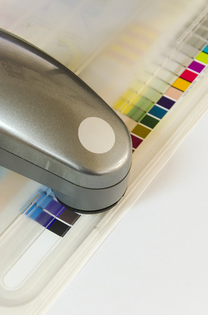 Print Spectrophotometer on Chart color control measurement, verticalの写真素材