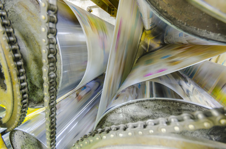 Printing machine, hit set speed roto offset print press, newspaper and magazine production industryの写真素材