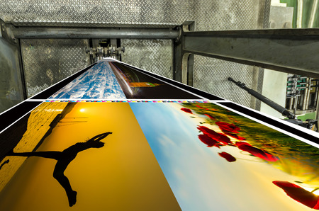 Printing machine, hit set speed roto offset print press, newspaper and magazine production industryの写真素材