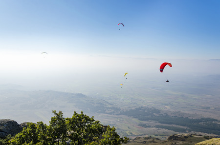 parachute paragliding fly. Adrenaline gliding on high altitude