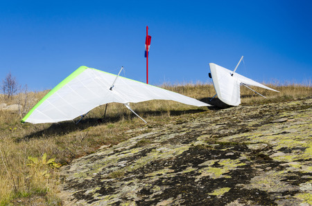 gliders prepared for take off. Extreme adrenaline sportの写真素材
