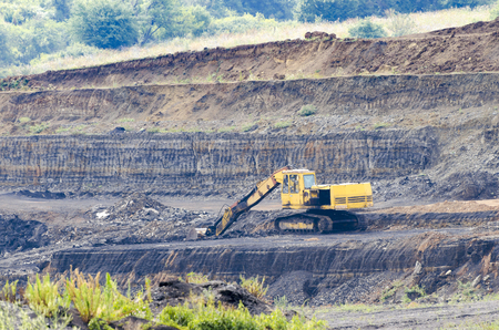Large quarry for gravel mining, sand and clay. Mining machines and units. Mining.の写真素材