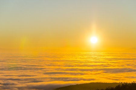 Majestic sunset, sunrise in the mountains landscape, aerialの写真素材