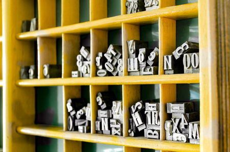Metal Letterpress Types. Historical letterpress types, also called as lead letters. These kind of letters were used in Gutenberg presses. These letters were the beginning of typographyの写真素材