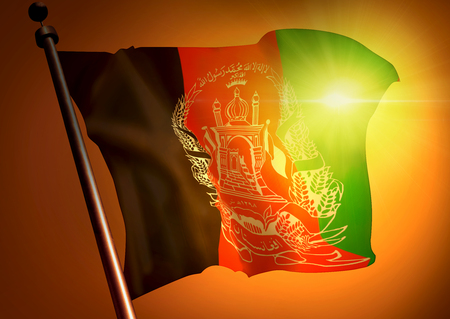 winner waving Afganistan flag against the sunsetの写真素材