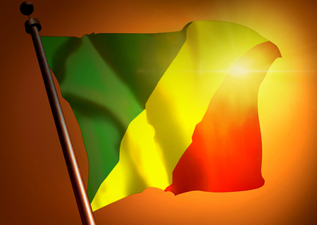 winner waving Congo Republic flag against the sunsetの写真素材