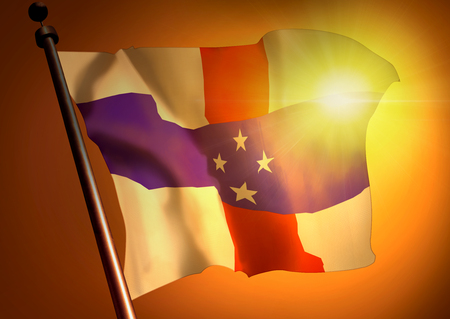 winner waving Netherlands Antilles flag against the sunsetの写真素材