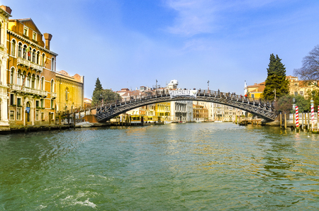 VENICE, ITALY - circa MARCH, 2016: Accademia Bridge, Venice is popular photographer place with nice view to Grand Canal and Cathedralのeditorial素材