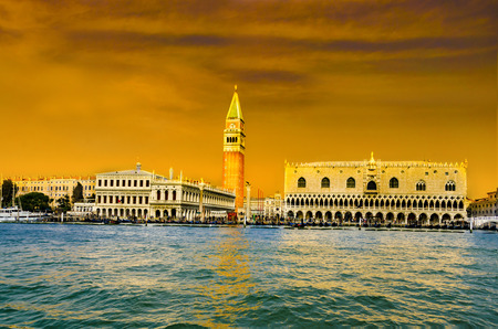 Piazza San Marco with Doge's Palace and Campanile on sunset, Venice, Italyの写真素材