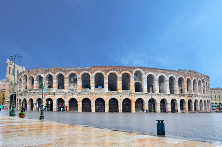 Verona Arena in a beautiful summer day in Verona, Italyの写真素材