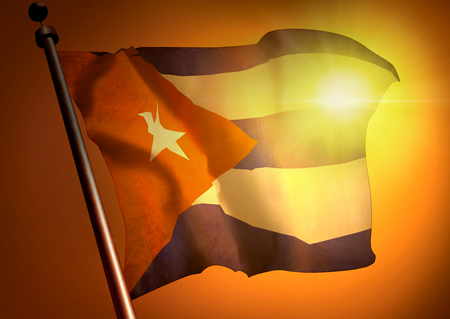 winner waving Cuba flag against the sunsetの写真素材