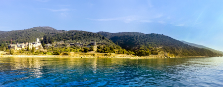 Seaview of the old Dochiariou monastery in Athos mount, Halkidiki , Greeceの写真素材