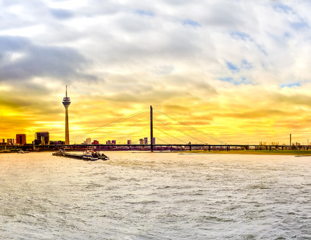 Düsseldorf Harbor, Germany at sunset, Capital Cities, City, Famous Place, Reflection, Sunsetの写真素材