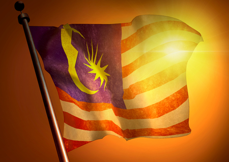 winner waving Malaysian flag against the sunsetの写真素材