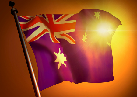 winner waving Australia flag against the sunsetの写真素材
