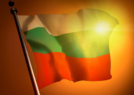winner waving Bulgaria flag against the sunsetの写真素材