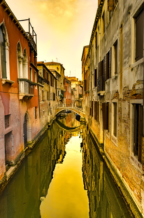 Canal in Venice at sunset, Italy. Architecture and landmarks of Veniceの写真素材