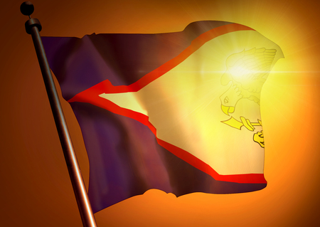 winner waving American Samoa flag against the sunsetの写真素材