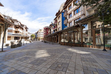Stone pavement walkway alley street in Bansko, Bulgariaの写真素材