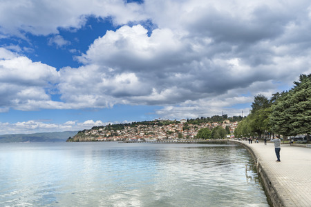 Ohrid, Macedonia - circa Jun, 2017: Macedonia - Ohrid old town with lake reflectionのeditorial素材