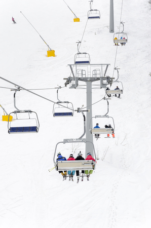 Ski lift, skiing, winter resortの写真素材