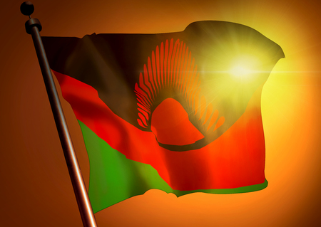 winner waving Malawi flag against the sunsetの写真素材