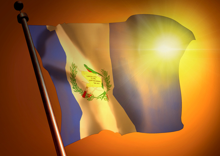 winner waving Guatemala flag against the sunsetの写真素材