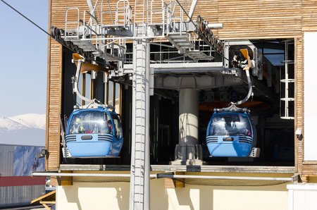 Ski-lift gondola station in Bansko, Bulgariaのeditorial素材