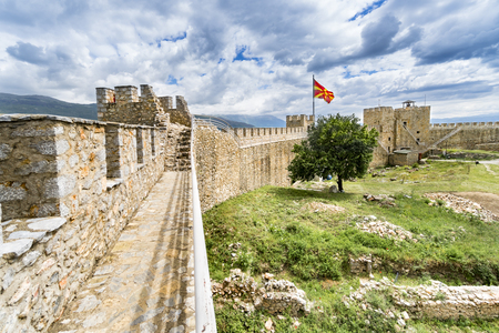 Panorama of Old castle ruins in Ohrid, Macedoniaの写真素材