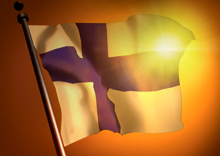 winner waving Finland flag against the sunsetの写真素材