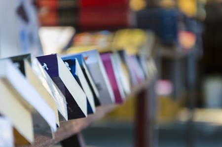 Old books on the market with shallow dofの写真素材