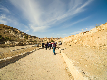 Petra, Jordan - circa Jan, 2018: Tourists walking to the Treasury, Petra, Jordanのeditorial素材