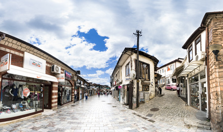Ohrid, Macedonia - circa Jun, 2017: People walking on the the historical center of Ohrid town. Ohrid - is the most famous tourist destination in Macedoniのeditorial素材