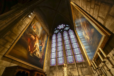 Interior view of Notre-Dame Cathedral, a historic Catholic cathedral considered to be one of the...