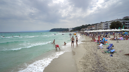 Beach with tourist on beach in Kalitea, Greeceのeditorial素材